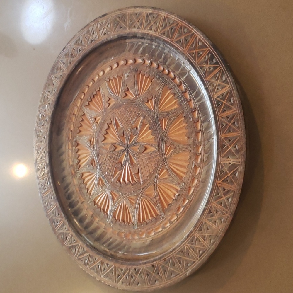 Intricately Carved Wooden Plate 11 inches
